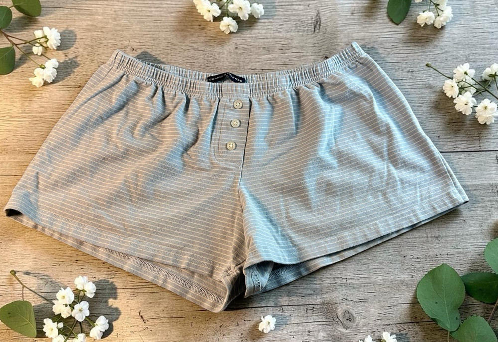 Brandy Melville Light Blue Striped Pajama Shorts One Size Cotton Boxer Short